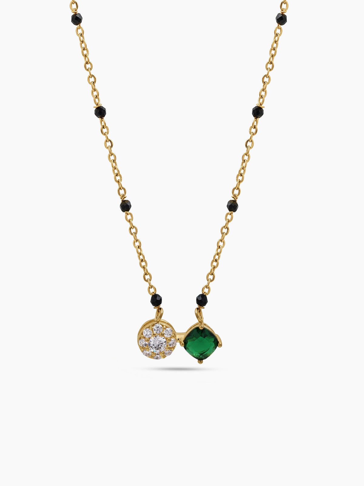 Priti Green Emerald Stone Diamond Emerald 18K Gold Plated  Women's Chain Pendant Mangalsutra Necklace