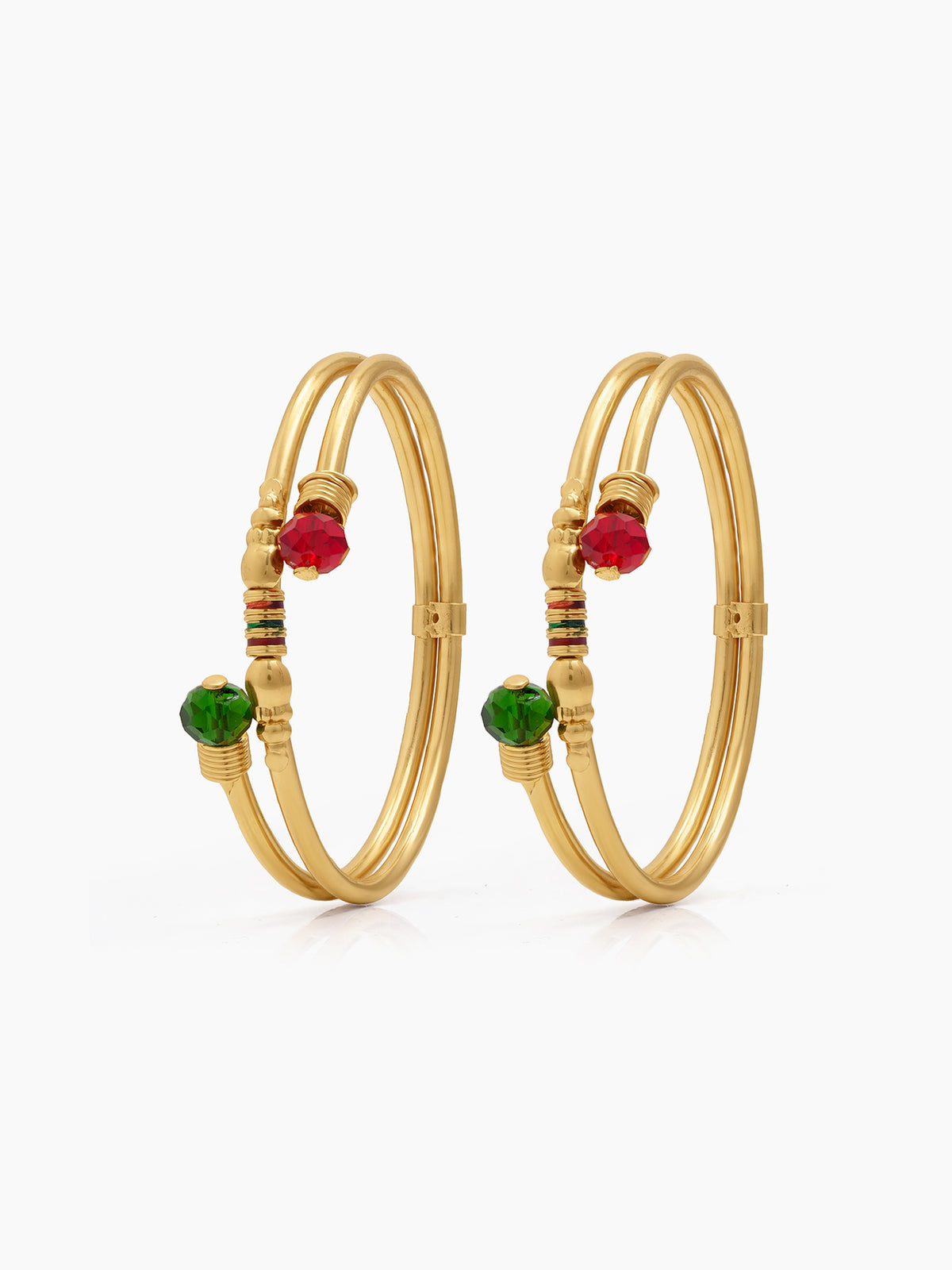 Ragini Red And Green Stone Gold Women's Bangles (Set Of 2)