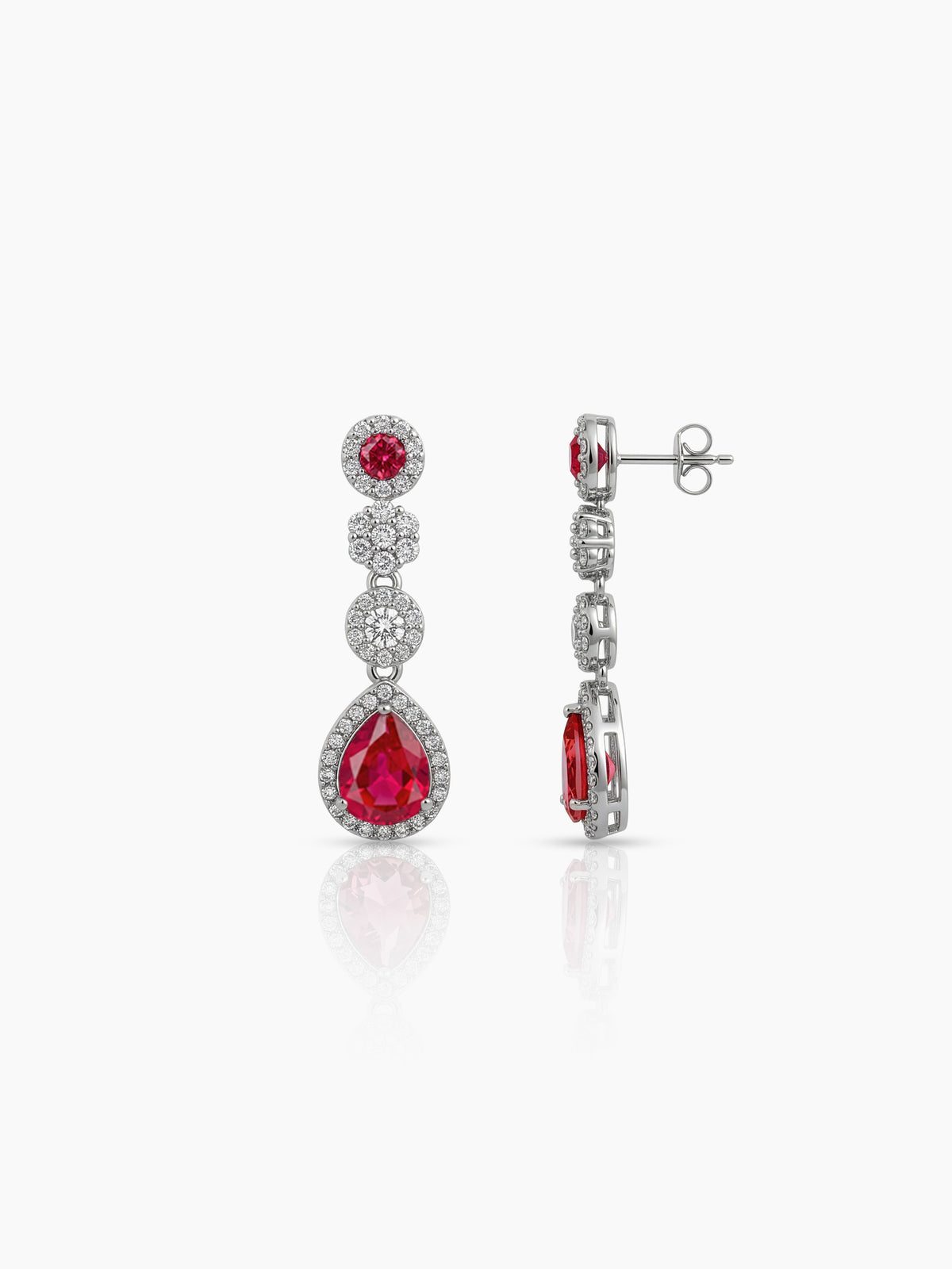 Revti Teardrop Pear Solitaire Diamond Red - Silver Women's Jewelry Set Of 2 - Necklace & Earrings