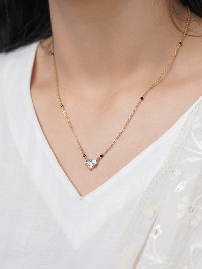 Rivana Trio Diamond Heart Sihouette 18K Gold Plated Mangalsutra