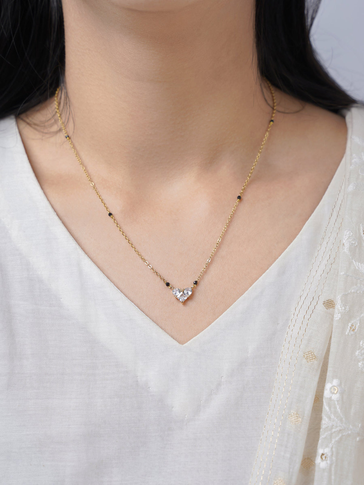 Rivana Trio Diamond Heart Sihouette 18K Gold Plated Mangalsutra