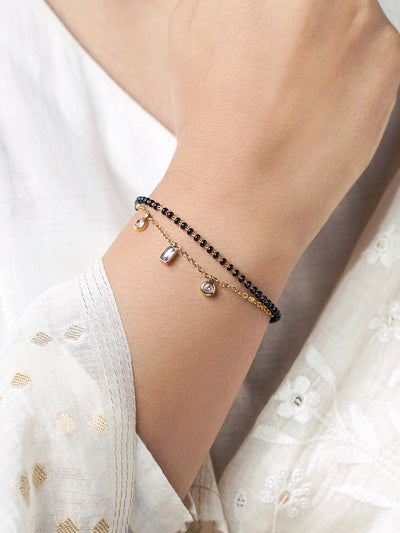 Rivaya Trio Pink Stone 18K Gold Plated Layered Mangalsutra Bracelet