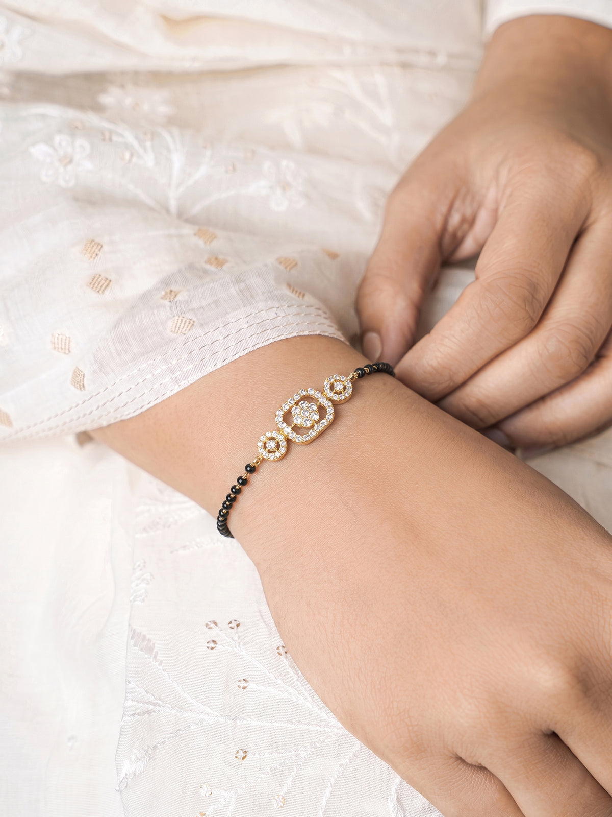 Rivisha Diamond Solitaire Floral 18K Gold Plated Women's Mangalsutra Bracelets