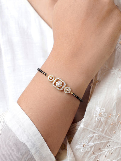 Rivisha Diamond Solitaire Floral 18K Gold Plated Women's Mangalsutra Bracelets