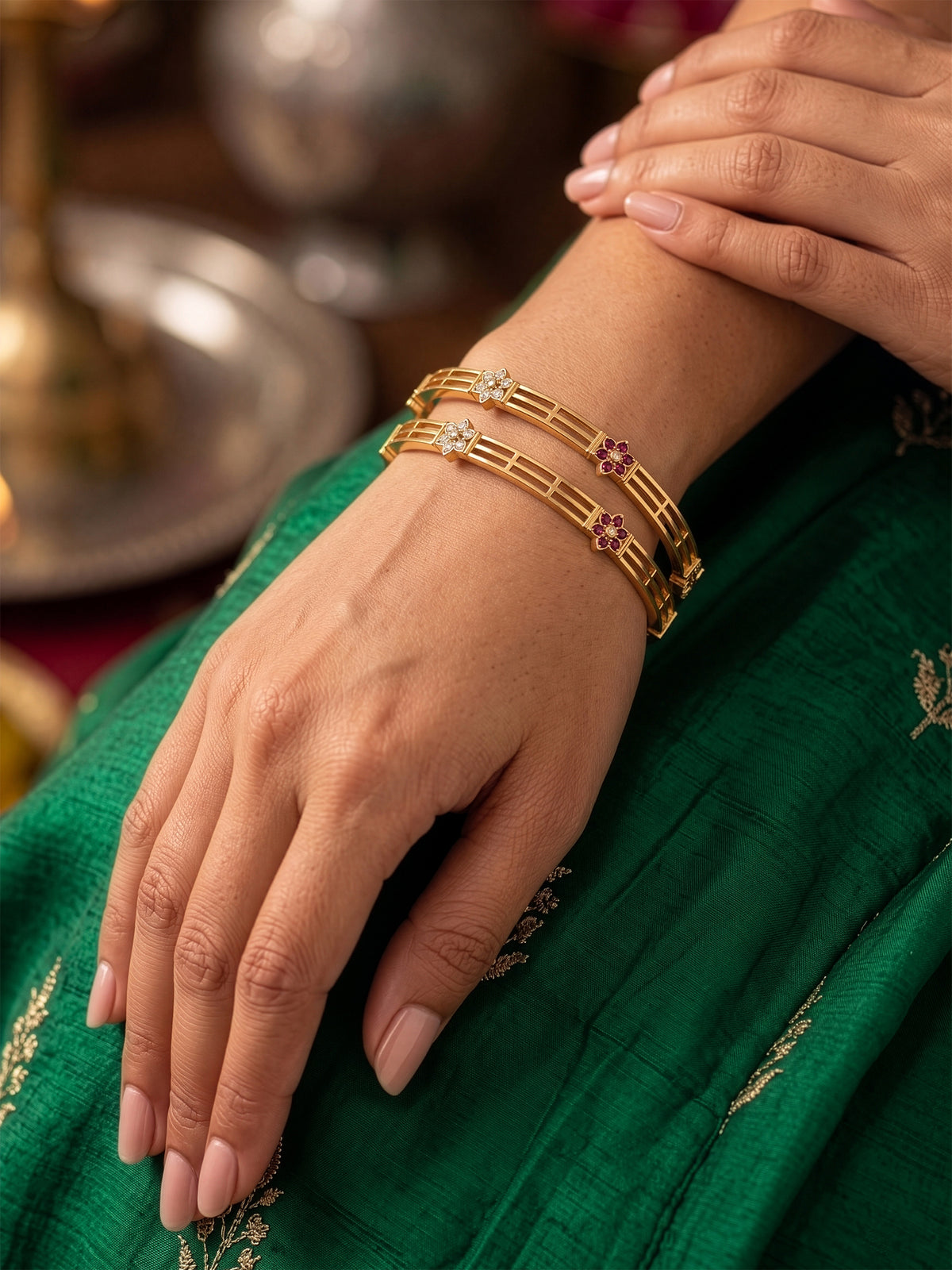 Ruchika Floral Bar Gold Set Of 2 Women's 2/4, 2/6, 2/8  Bangles