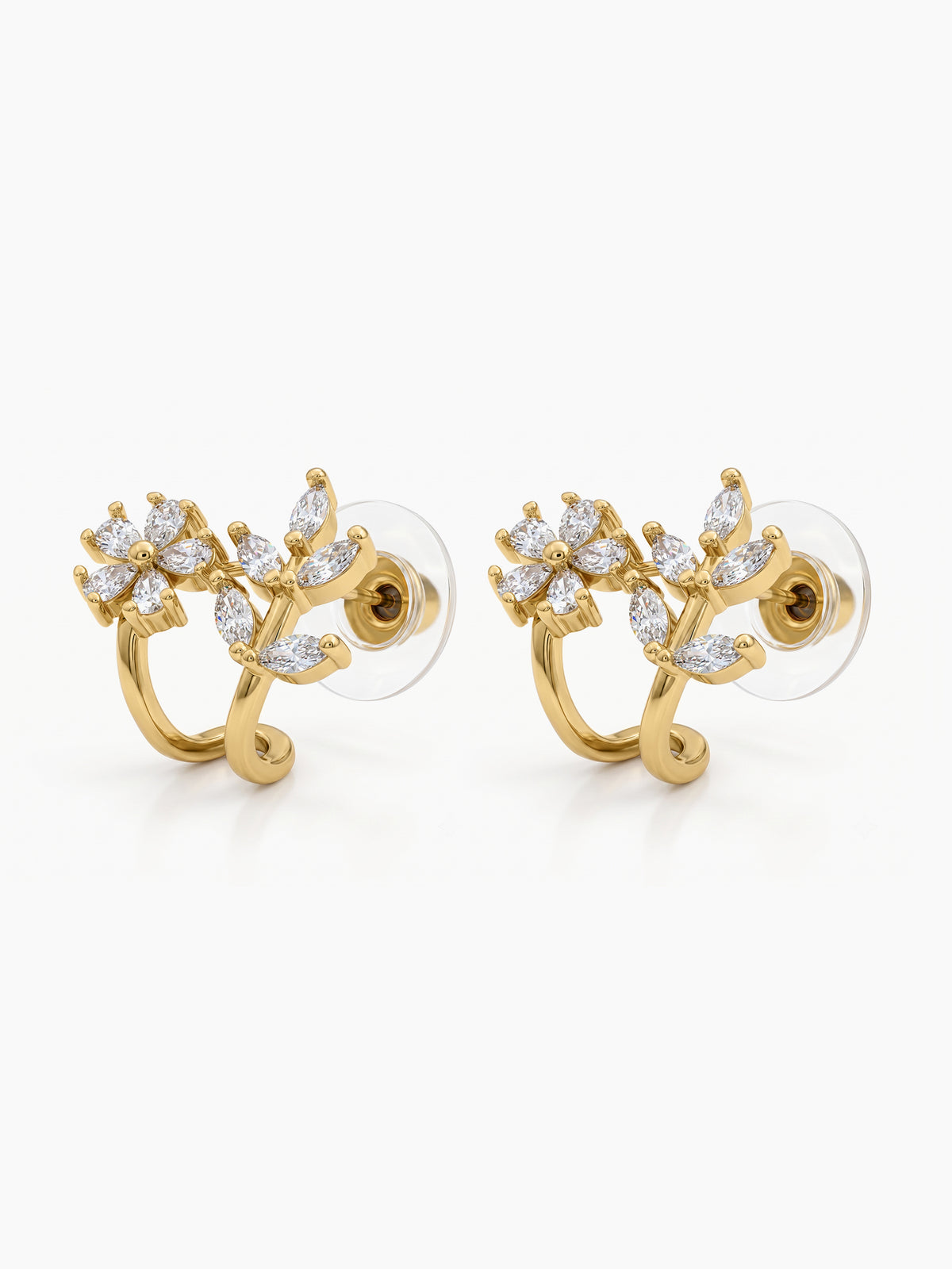 Ruhani Floral Leaf Curve Gold Women's Stud Earrings
