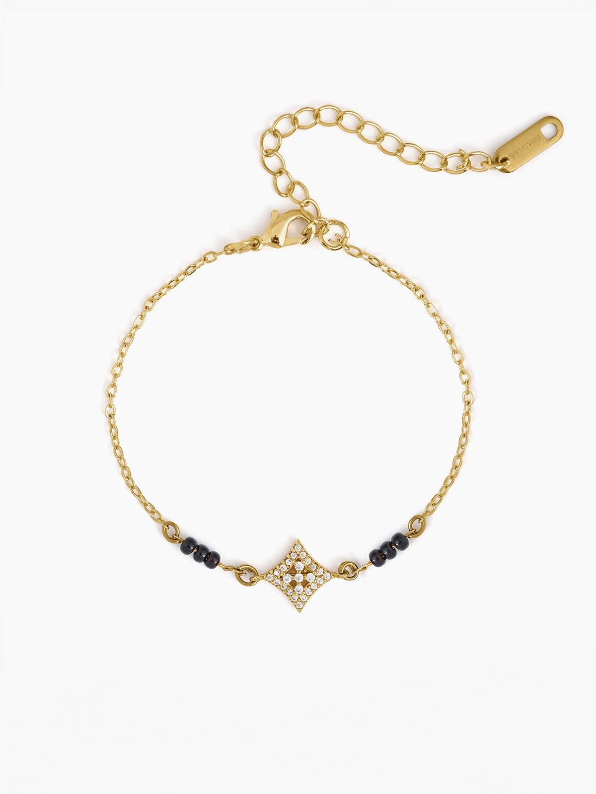 Ruhika Square Diamond Cluster Sparkling Charm 18K Gold Plated Mangalsutra Bracelet