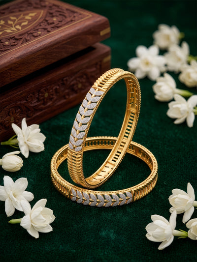 Rutvi Diamond Leaf Gold Set Of 2 Women's 2/4, 2/6, 2/8 Bangles 