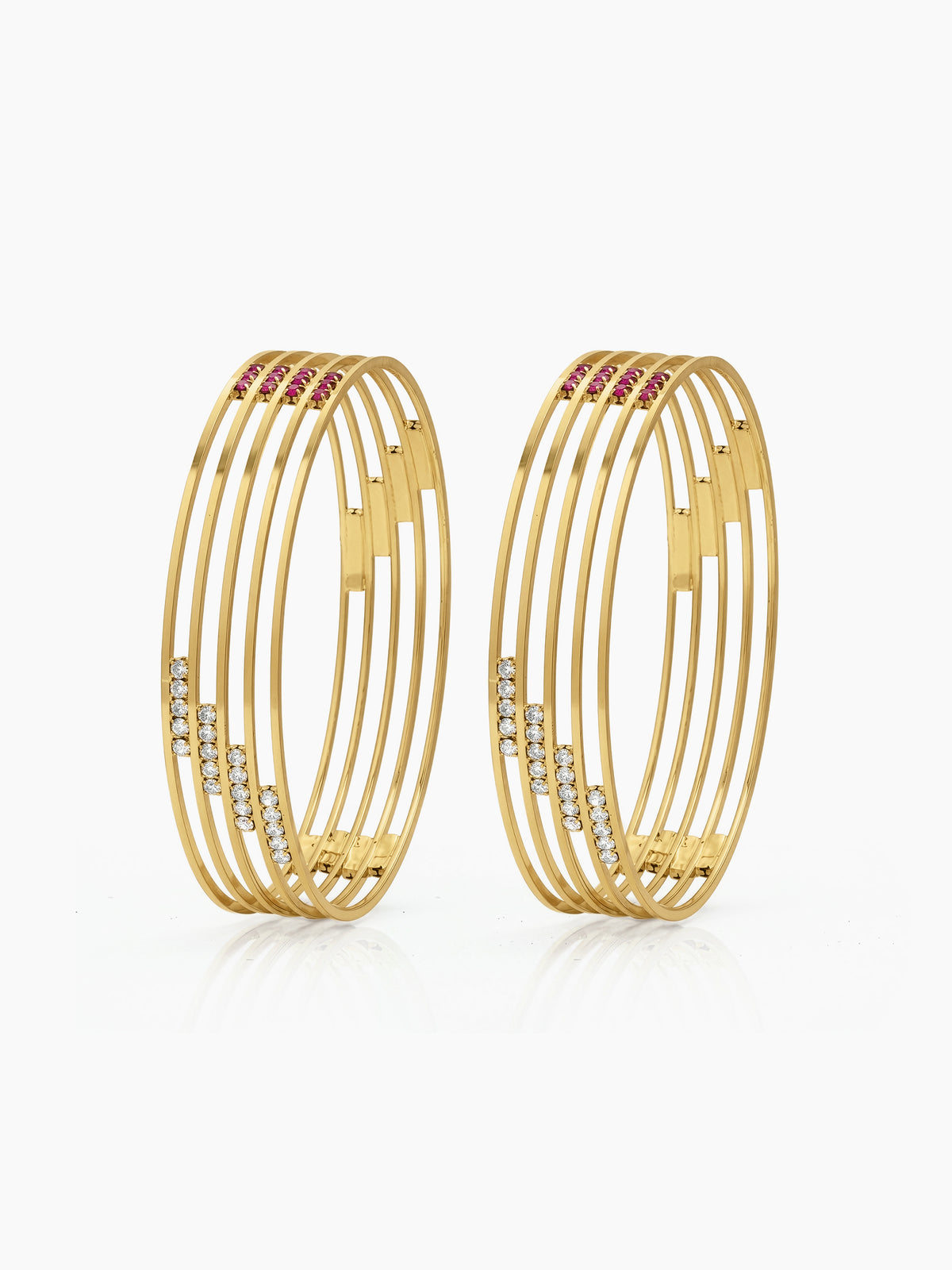 Saanvika Multi-Line Diamond Gold Set Of 2 Women's 2/4, 2/6, 2/8 Bangles