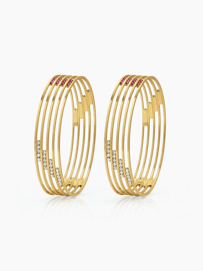 Saanvika Multi-Line Diamond Gold Set Of 2 Women's 2/4, 2/6, 2/8 Bangles