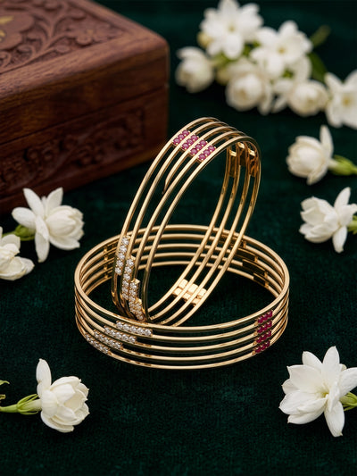 Saanvika Multi-Line Diamond Gold Set Of 2 Women's 2/4, 2/6, 2/8 Bangles