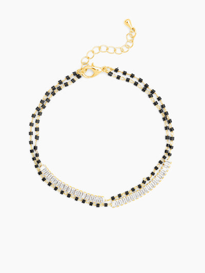 Samiha Baguette Diamond White Dual-Chain 18K Gold Plated  Mangalsutra Bracelet