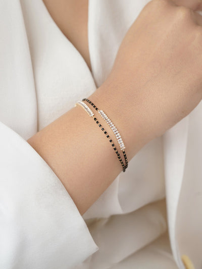 Samiha Baguette Diamond White Dual-Chain 18K Gold Plated  Mangalsutra Bracelet