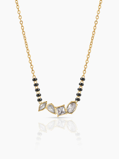 Sarila Diamond Solitaire CZ Stones Geometric, Square, Pear, Ovel, Marquaise 18K Gold Plated Cluster Mangalsutra