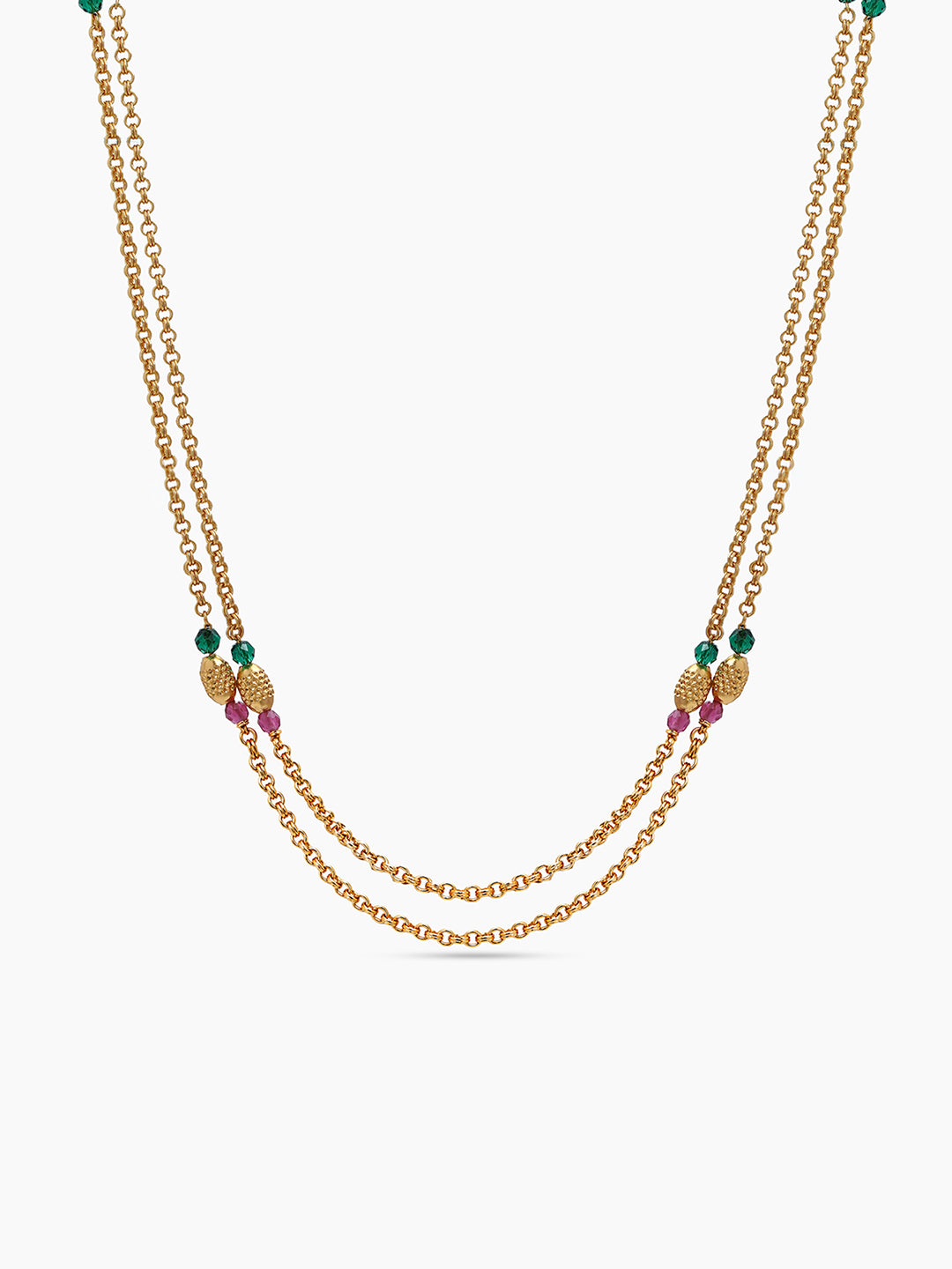 Saroja Pink Green Beaded Gold Women's Chain