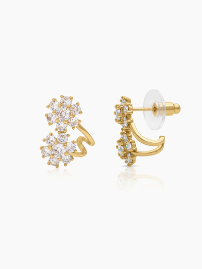 Savi Twin Diamond Floral Gold Women's Stud Earrings