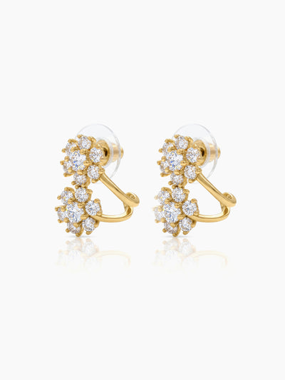 Savi Twin Diamond Floral Gold Women's Stud Earrings