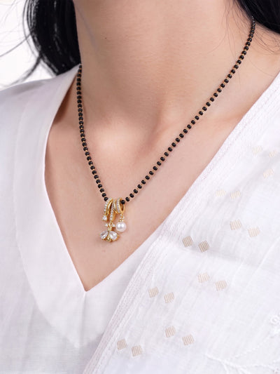 Shanaya Diamond Pearl Charm 18K Gold Plated Women's Mangalsutra Necklace