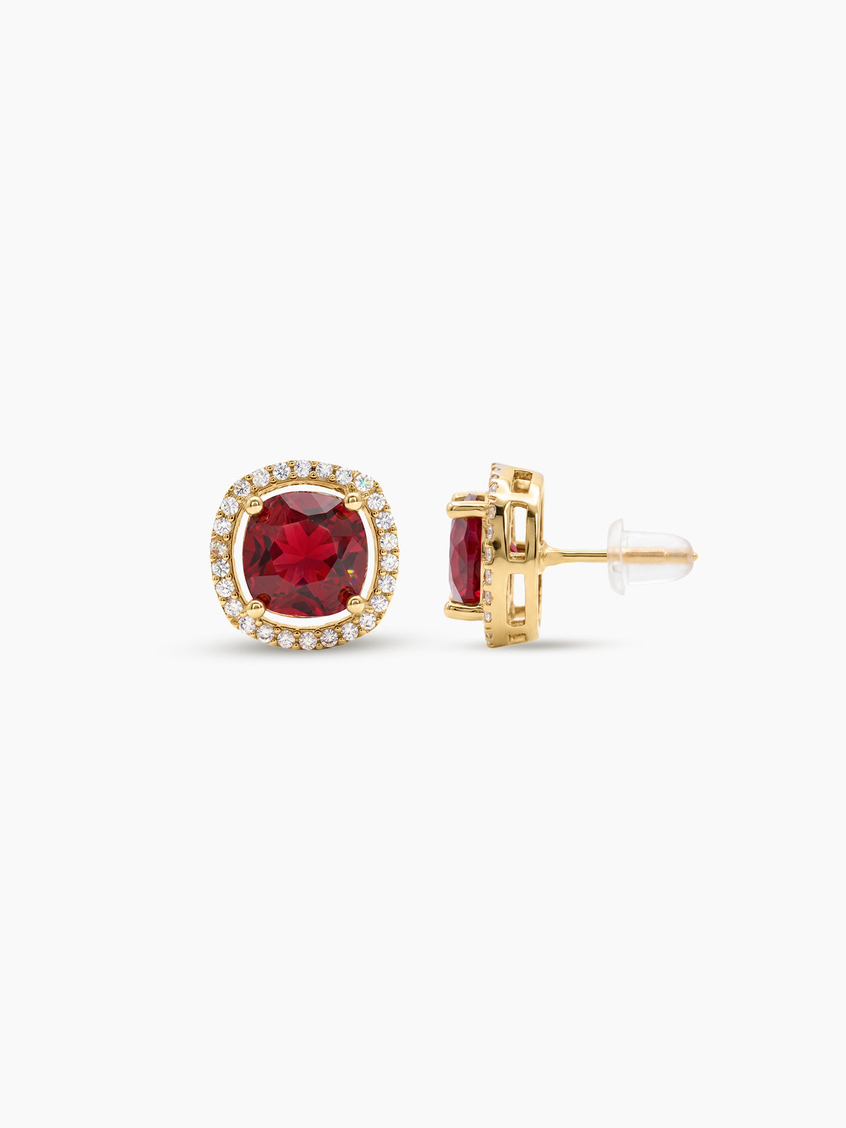 Shloka Solitaire Halo Red - Gold Women's Stud Earrings