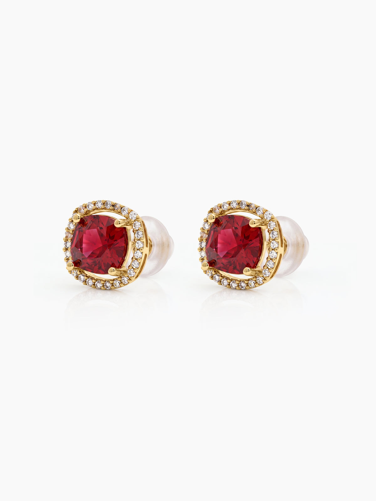 Shloka Solitaire Halo Red - Gold Women's Stud Earrings