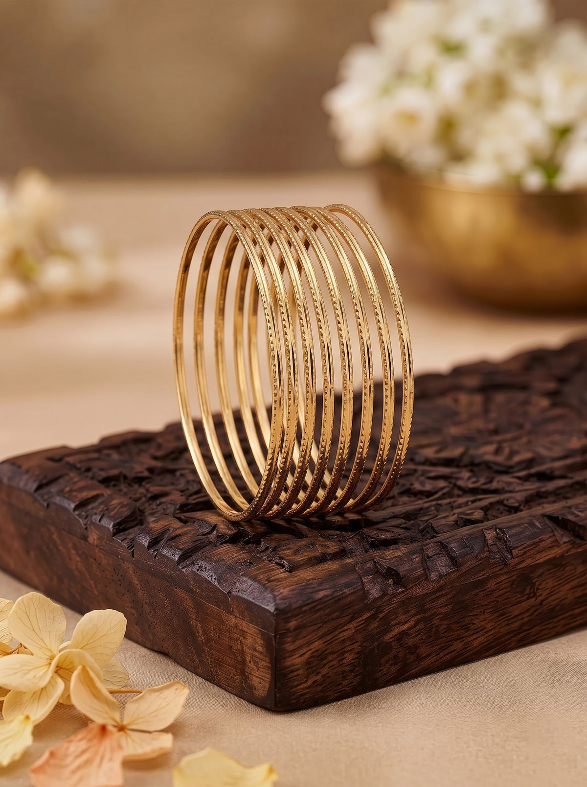 Siddhi Textured Gold 2/4 , 2/6, 2/8 Women's Bangles (Set Of 8)