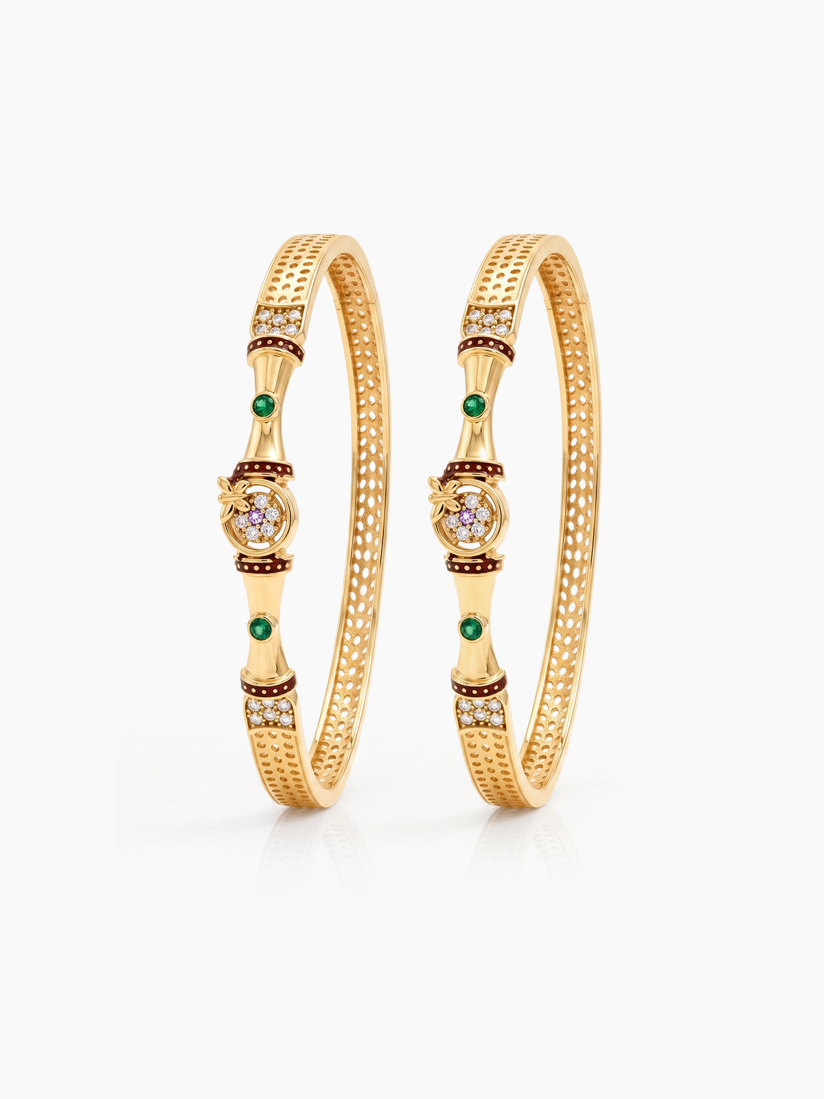 Smita Green Red Stone Color Diamond  Gold Set Of 2  Women's 2/4, 2/6, 2/8  Bangles