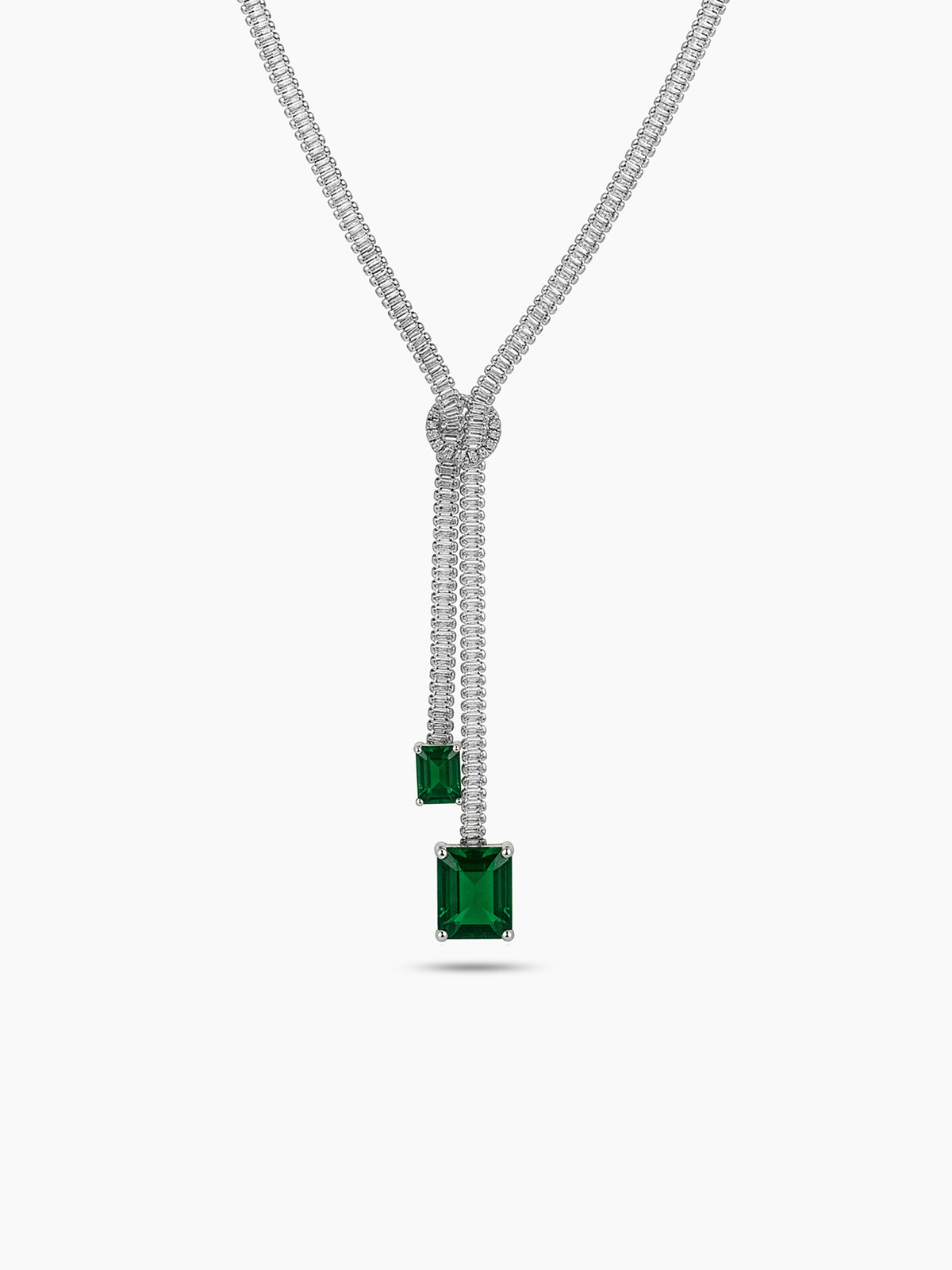 Sohini Emerald Baguette Diamond Green - Silver Necklace