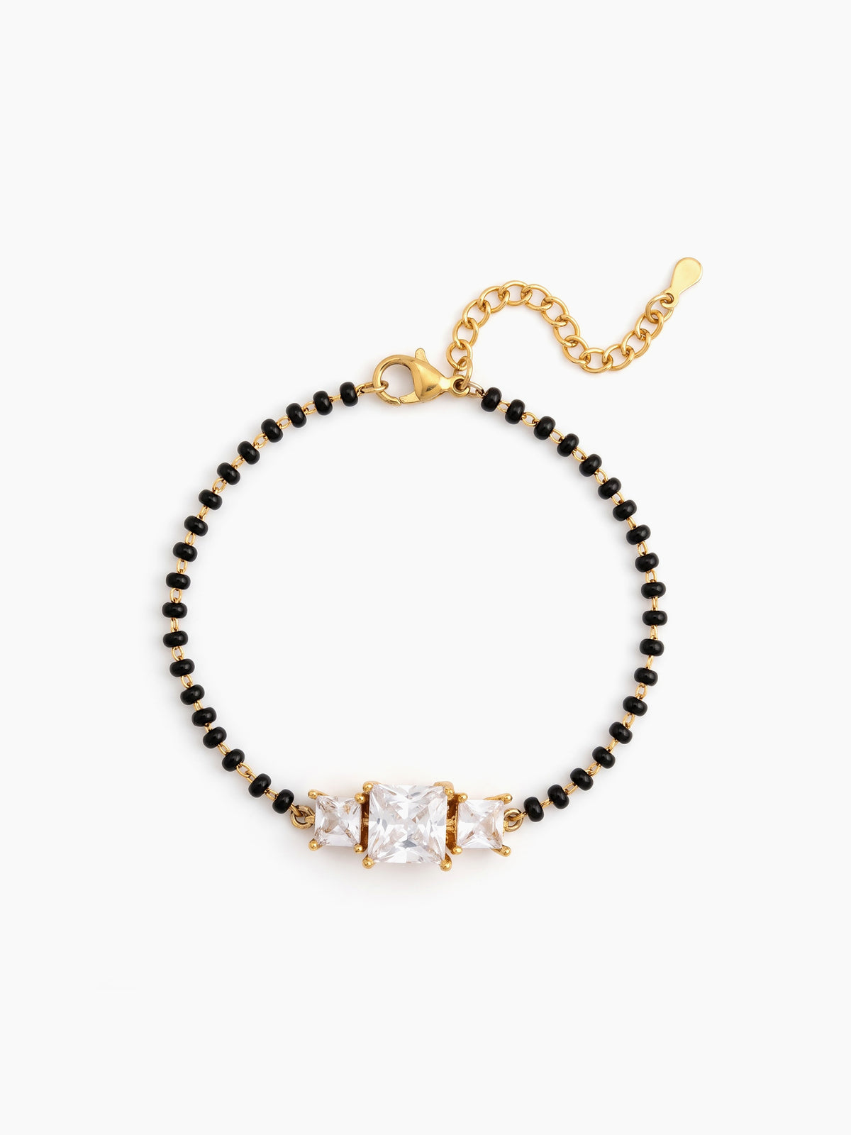 Square Cut Trio Diamond Solitaire 18K Gold Plated Mangalsutra Bracelets