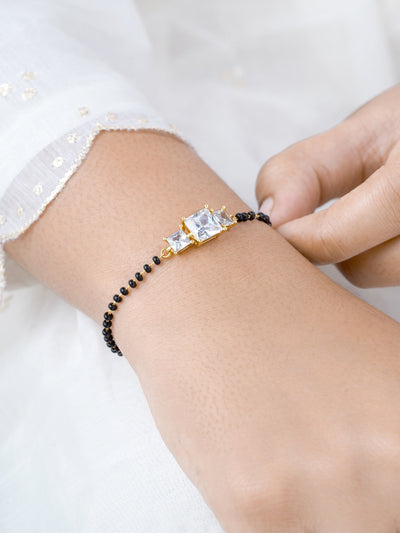 Square Cut Trio Diamond Solitaire 18K Gold Plated Mangalsutra Bracelets