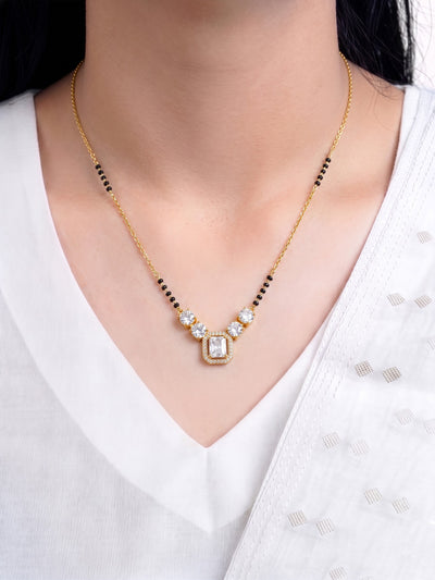 Tanisha Diamond Halo Shimmering Round Solitaires 18K Gold Plated Mangalsutra