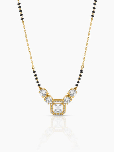 Tanisha Diamond Halo Shimmering Round Solitaires 18K Gold Plated Mangalsutra