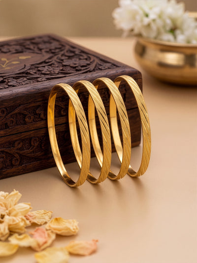 Tanvika Texture Gold Set Of 4 Women's 2/4, 2/6, 2/8  Bangles