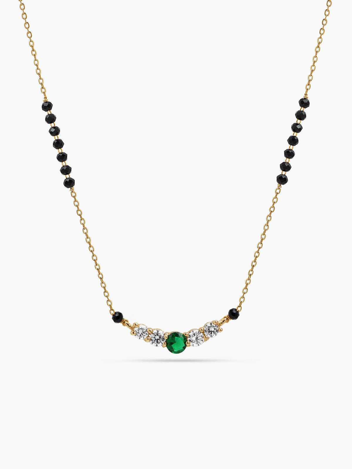 Tarika Emerald Green Stone Diamond Bar 18K Gold Plated Women's Chain Pendant Mangalsutra Necklace