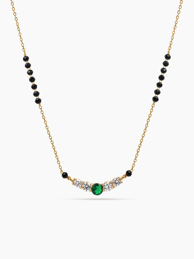 Tarika Emerald Green Stone Diamond Bar 18K Gold Plated Women's Chain Pendant Mangalsutra Necklace