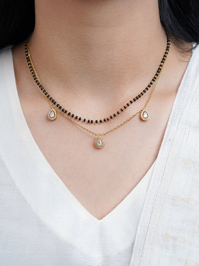 Tia Teardrop Diamonds Double Layered 18K Gold Plated Mangalsutra