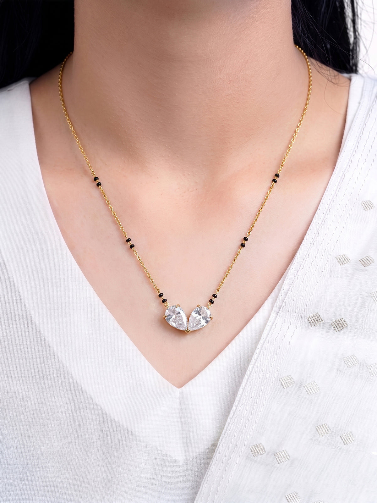 Tisha Solitaire Twin Pear Mangalsutra - Swashaa