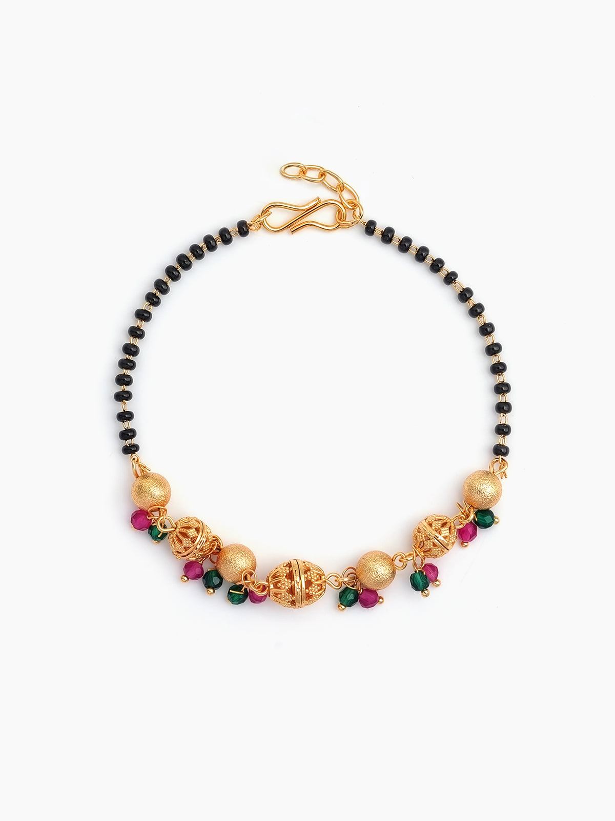 Tithi Green Pink Stone Charms 18K Gold Plated Women's Mangalsutra Bracelets