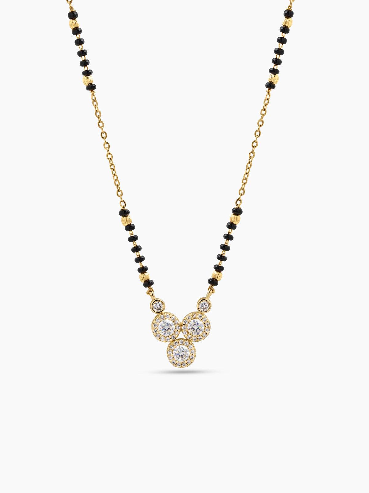Trinaya Halo Trio Diamond Solitaire 18K Gold Plated  Women's Chain Pendant Mangalsutra Necklace