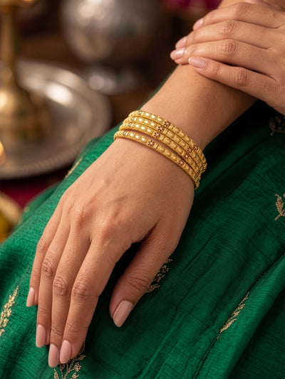 Vaani Sunflower Motif Gold Set Of 4 Women's 2/4, 2/6, 2/8 Bangles