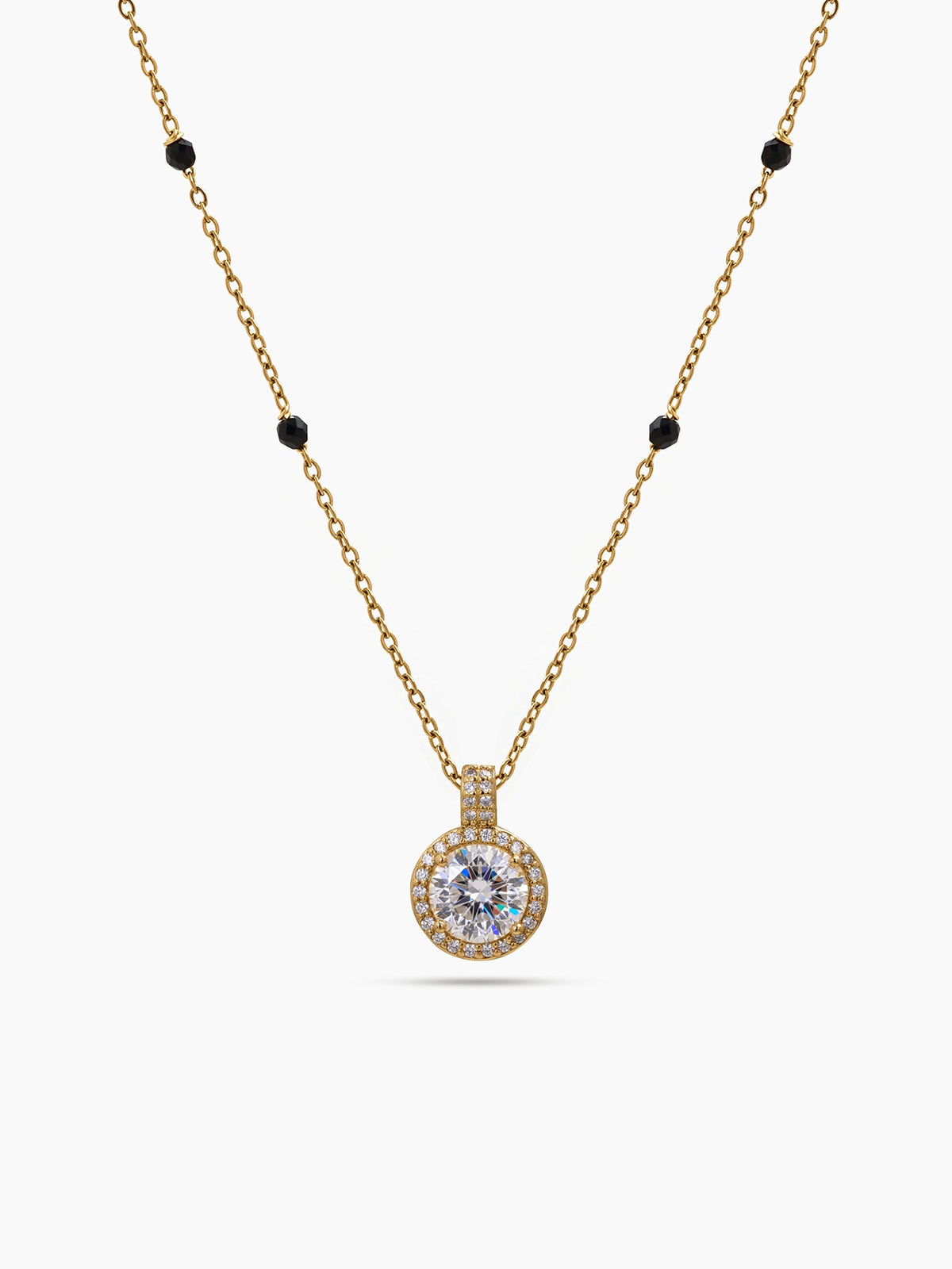 Vaidehi Halo Solitaire Diamond 18K Gold Plated Women's Chain Pendant Mangalsutra Necklace