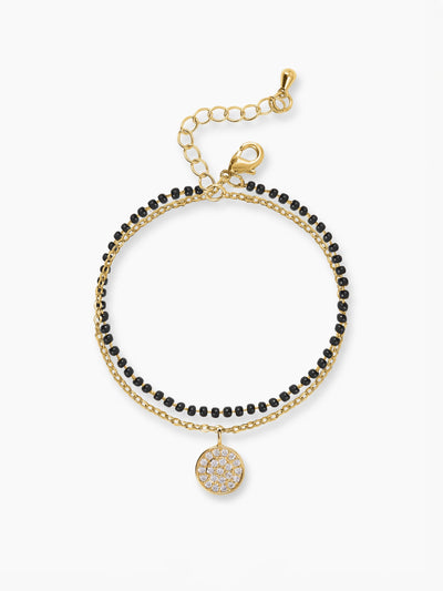 Vanya Multiple Layered Black Beads 14K Gold Plated Pendant Mangalsutra Bracelet