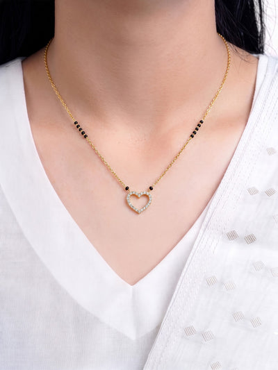 Varelle Diamond Heart 18K Gold Plated Women's Mangalsutra Necklace