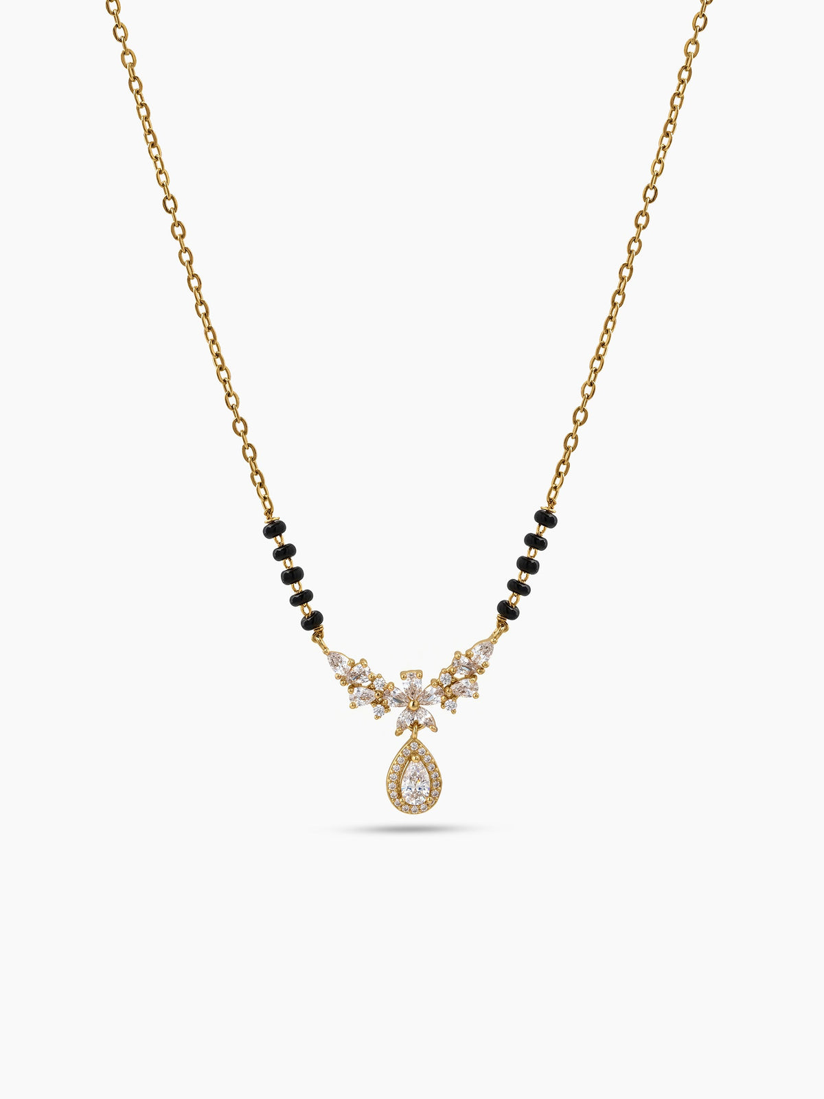 Varmika Bloom TearDrop Diamond Solitaire 18K Gold Plated Women's Chain Pendant Mangalsutra Necklace