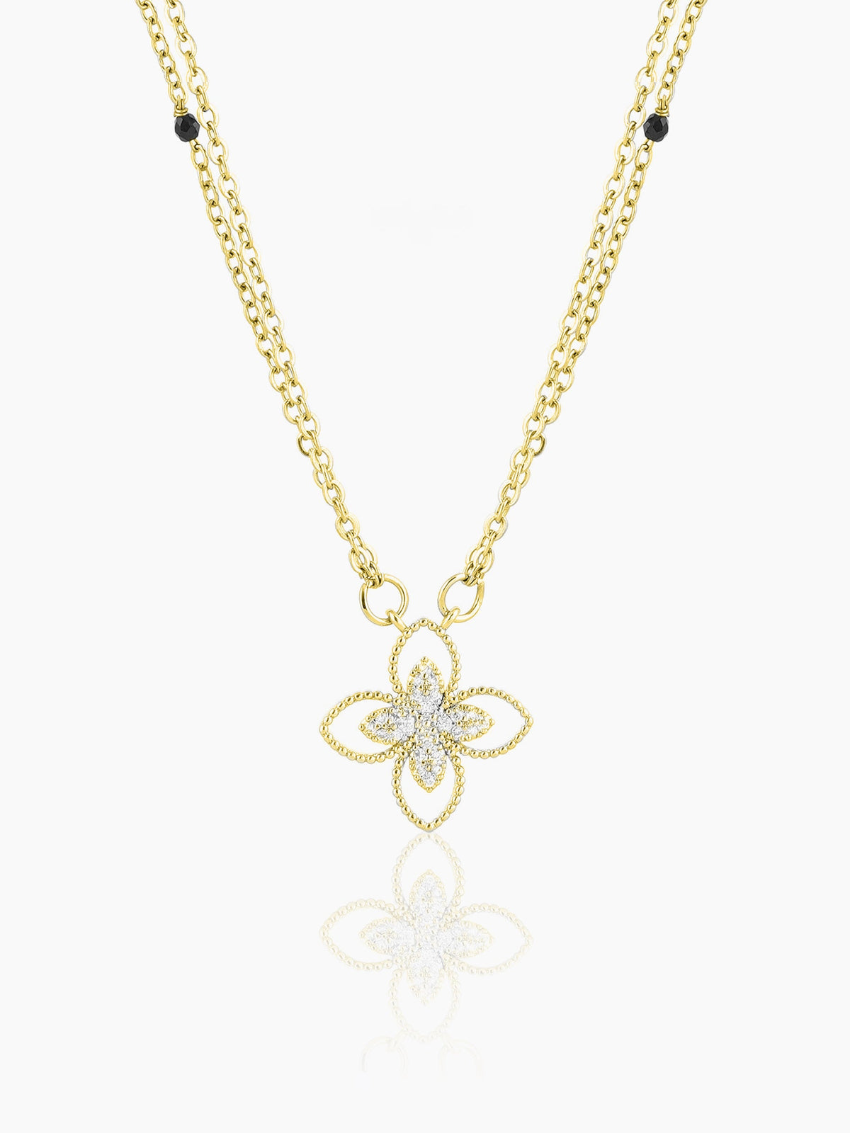 Verona Double Layered Flower Diamond Charm 14K Gold Plated Mangalsutra