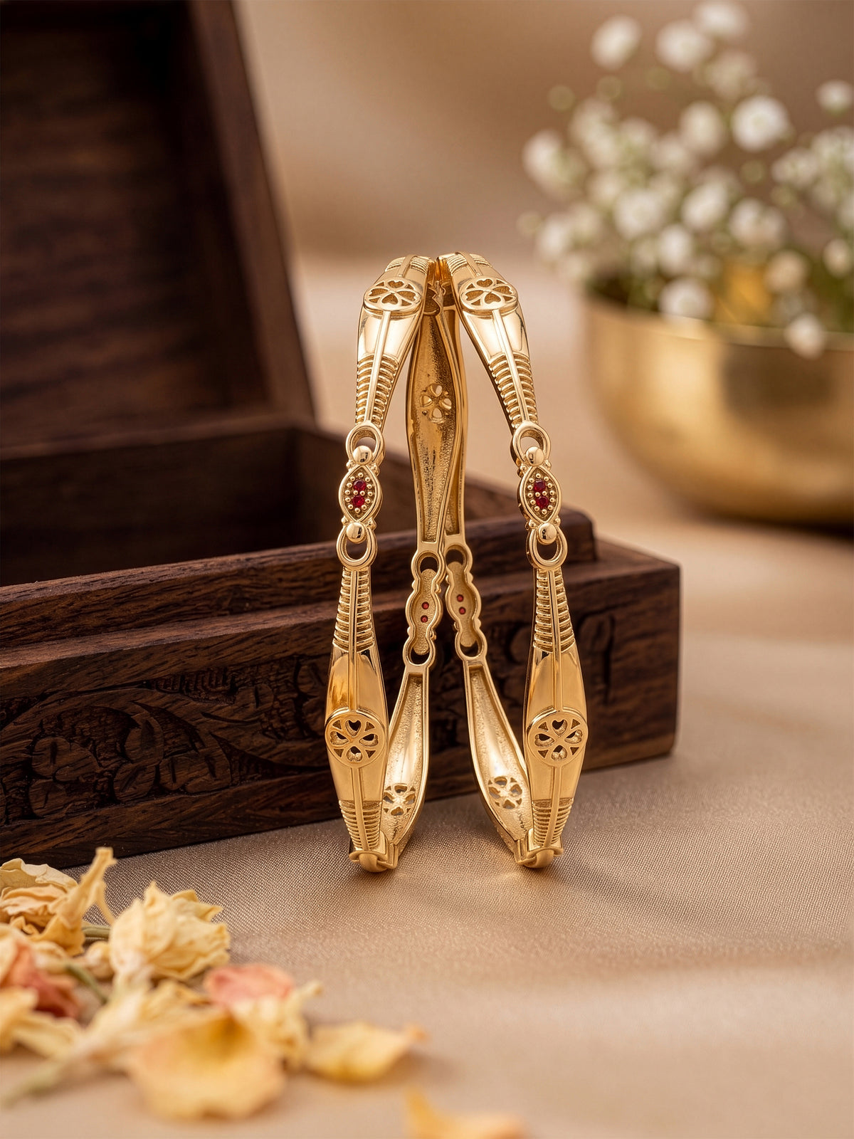 Vidhi Pink Floral Loop Gold Set Of 2 Women's 2/4, 2/6, 2/8 Bangles