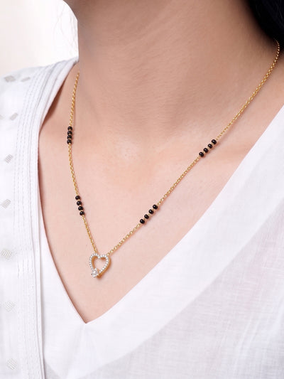 Vihana Heart Diamond Solitaire 18K Gold Plated Women's Chain Pendant Mangalsutra Necklace