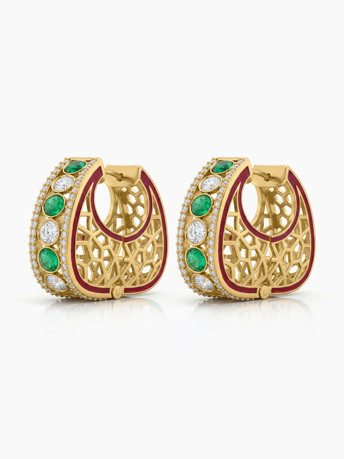 Vilasini Diamond Green - Gold Women's Hoop Earrings 