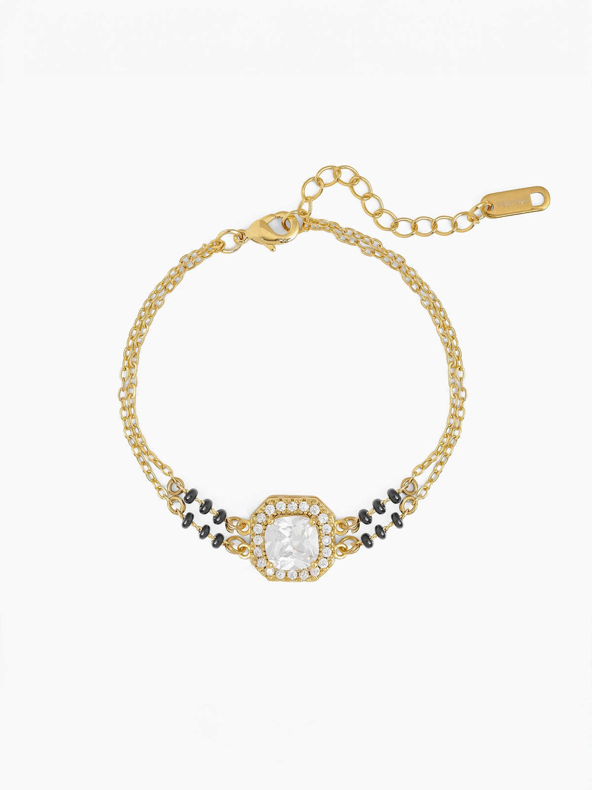 Viyana Solitaire Halo Layered 18K Gold Plated Mangalsutra Bracelet