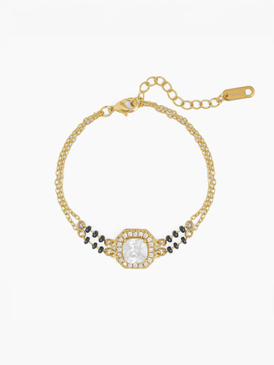 Viyana Solitaire Halo Layered 18K Gold Plated Mangalsutra Bracelet
