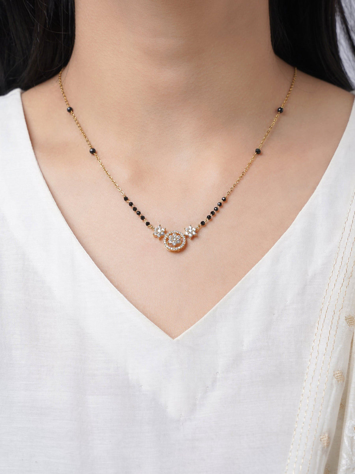 Vrashi Shimmering Cubic Zirconia Diamond Charms 18K Gold Plated Mangalsutra